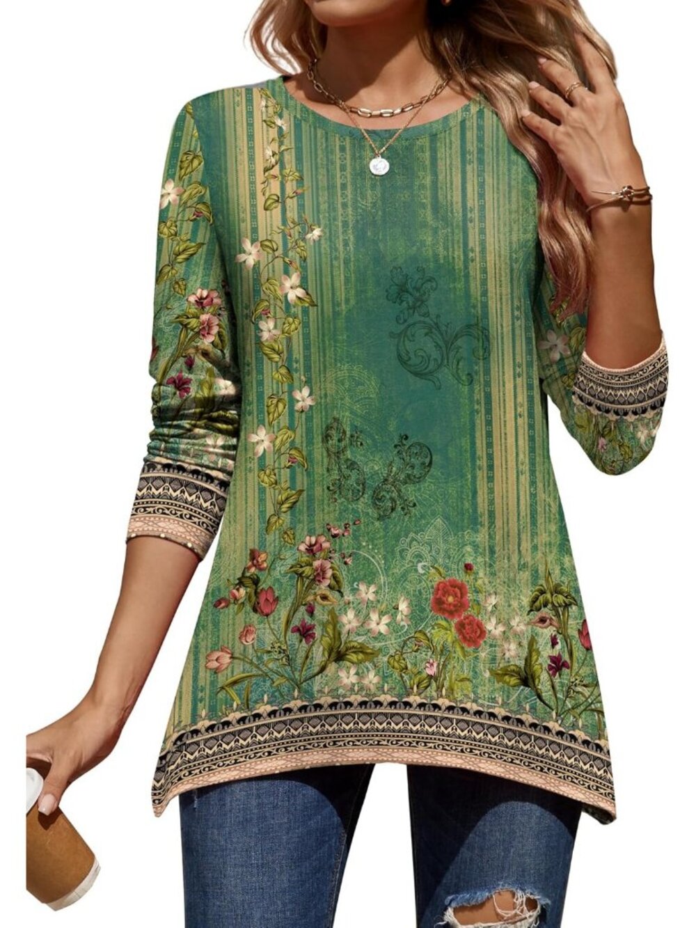 Zeagoo Long Sleeve Tops for Women Sweatshirt Crewneck Fall Clothes-Green 839